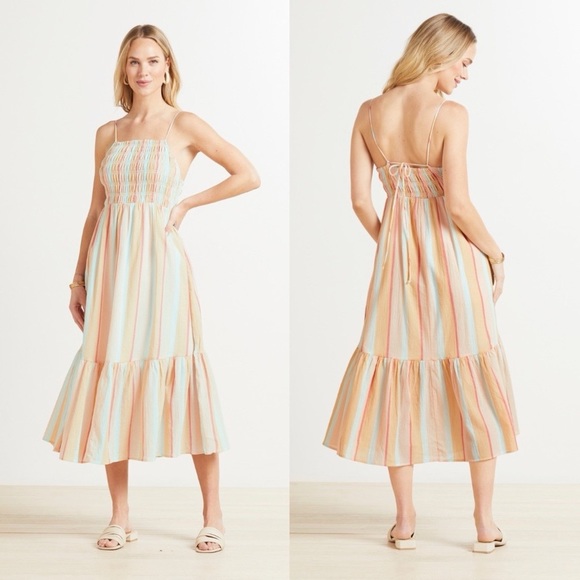 Z Supply Dresses & Skirts - $155‼️Z Supply Gauze Rainbow Maxi Midi Cotton Dress Jazmin Tiered Smocked Flowy